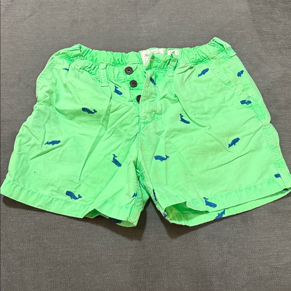 Abercrombie & Fitch Green Shorts with Blue Whale Design